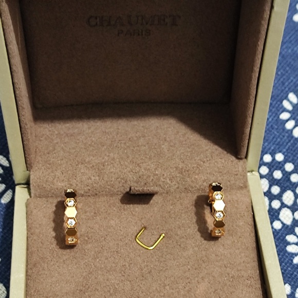 CHAUMET AU750 Rose Gold Hexagonal Sparkling Hoop Earrings - Picture 7 of 7